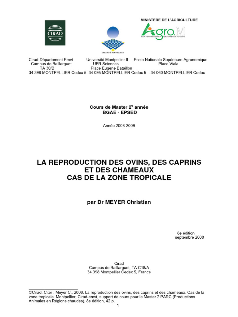Reproduction des ovins et caprins en zone tropicale | PDF | Mouton | Pénis