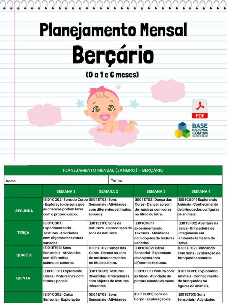 Planejamento Mensal Berçário 0-1 Ano | PDF | Som | Brinquedos