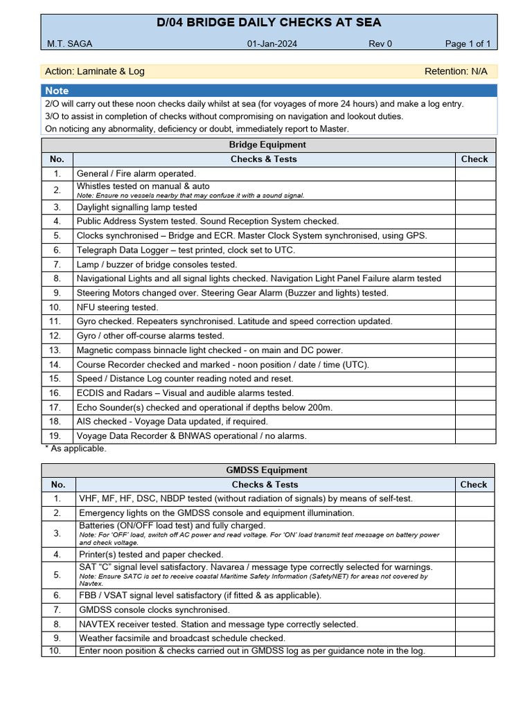 Daily Bridge Checks at Sea Guide | PDF | Telecommunications ...