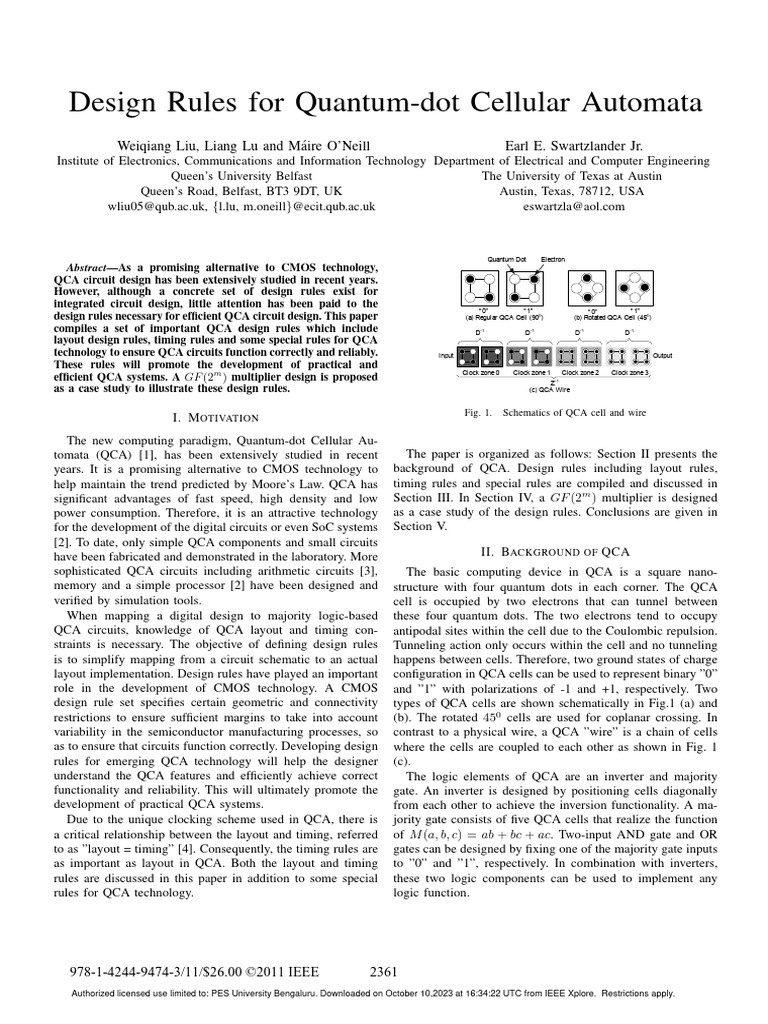 Design Rules For Quantum-Dot Cellular Automata | PDF | Logic Gate | Cmos