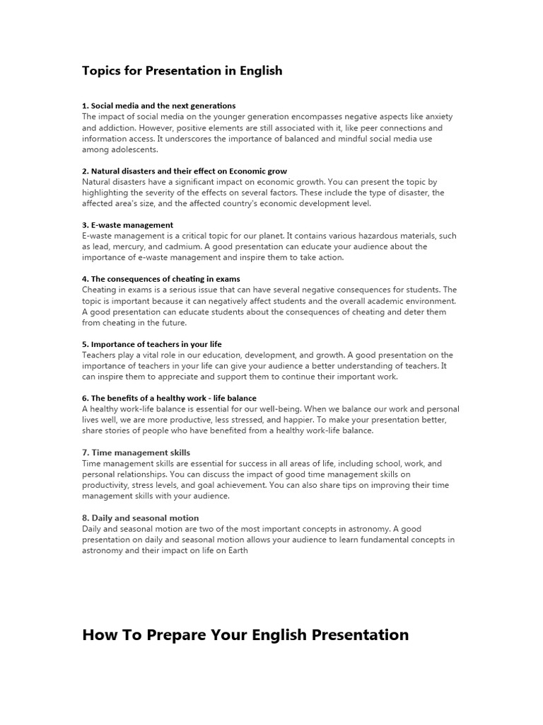 Topics for presentation in english pdf social media popular