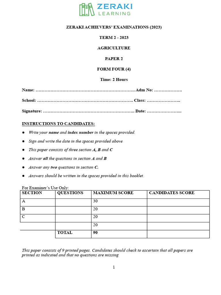 Agriculture Paper 2 Question Paper Pdf