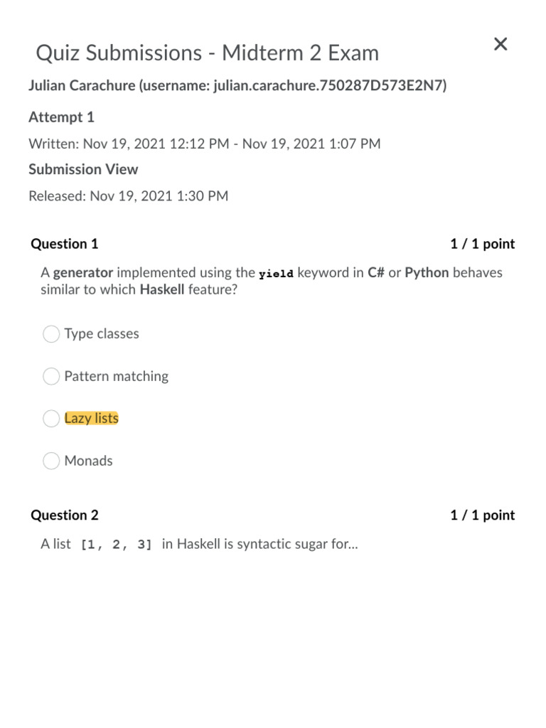 Midterm 2 Exam Quiz Submissions | PDF | C++ | Variable (Computer Science)