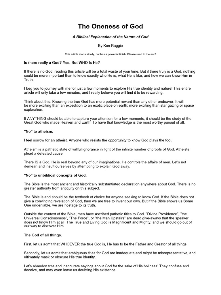Understanding the Oneness of God | PDF | God The Father | Jesus