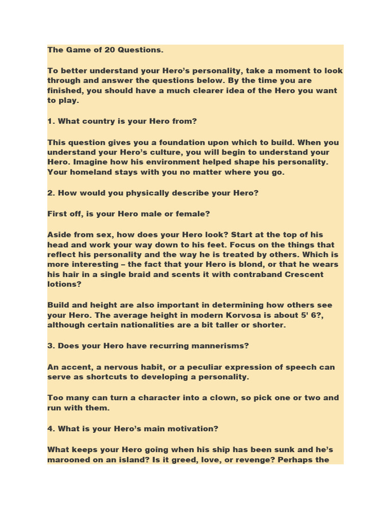 The Game of 20 Questions CotCT | Download Free PDF | Hero