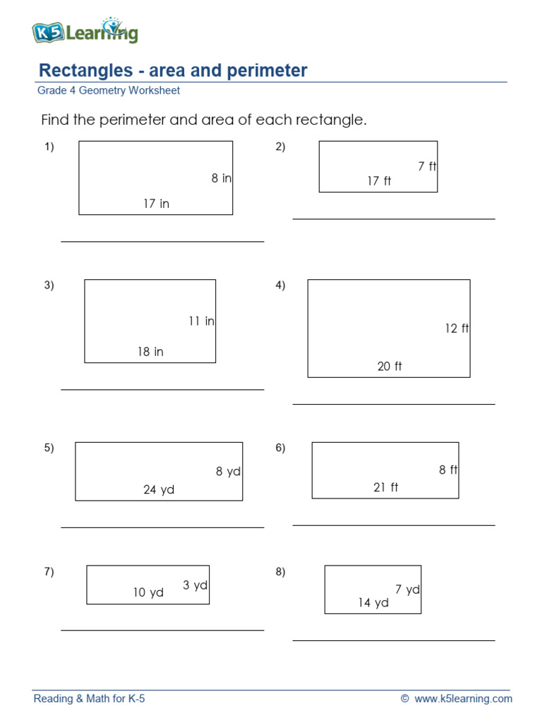 Grade 4 Geometry Rectangles Area Perimeter A | PDF | Area | Elementary ...