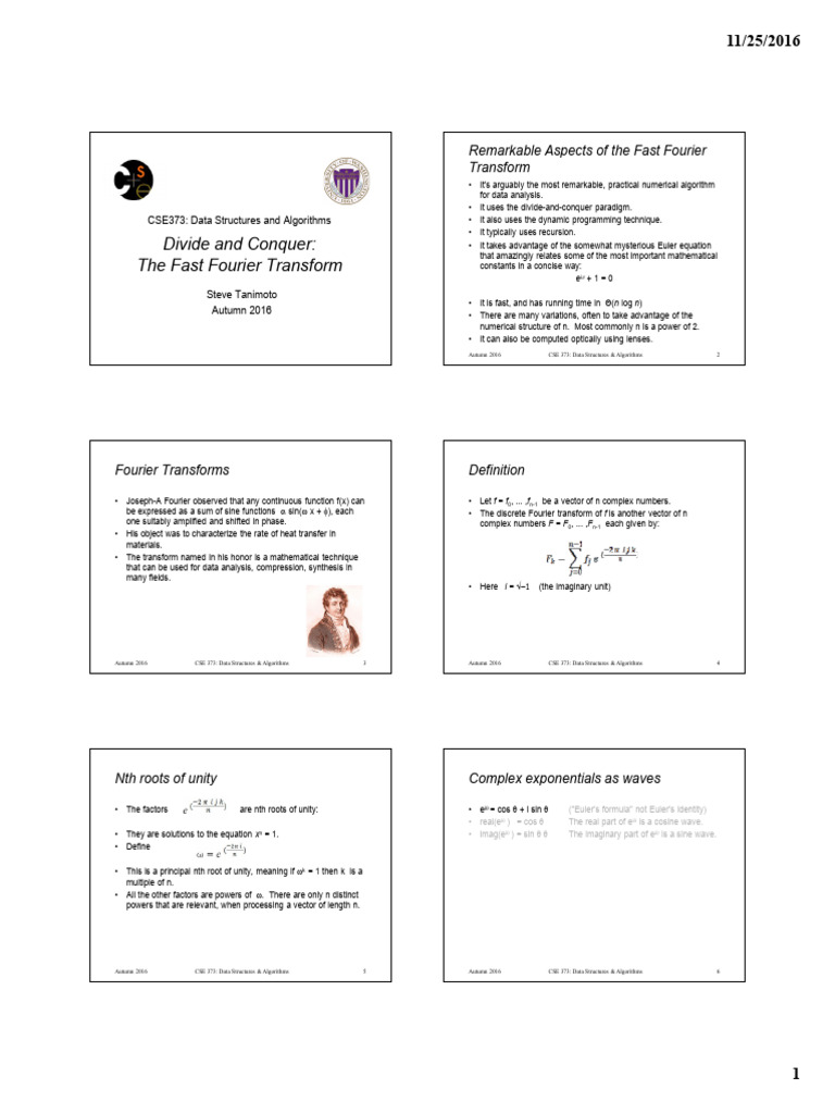 23 Divide And Conquer The Fft 6up Pdf Fast Fourier Transform