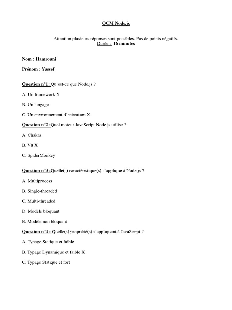 QCM sur Node.js et ses caractéristiques | PDF | JavaScript | Thread ...