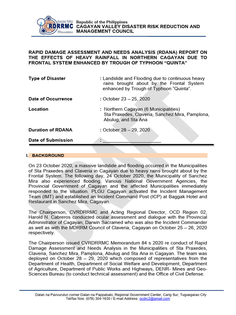 Cagayan Valley RDANA Report: Typhoon Quinta | PDF | Malnutrition ...