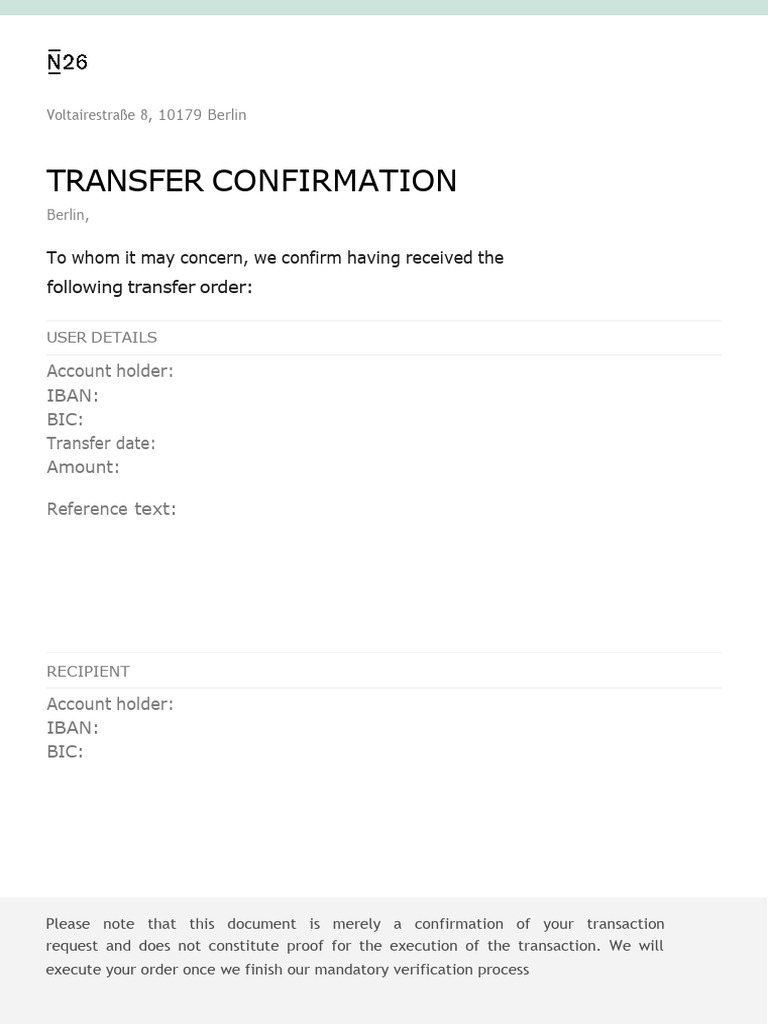 Transfer Confirmation Document | PDF | Business