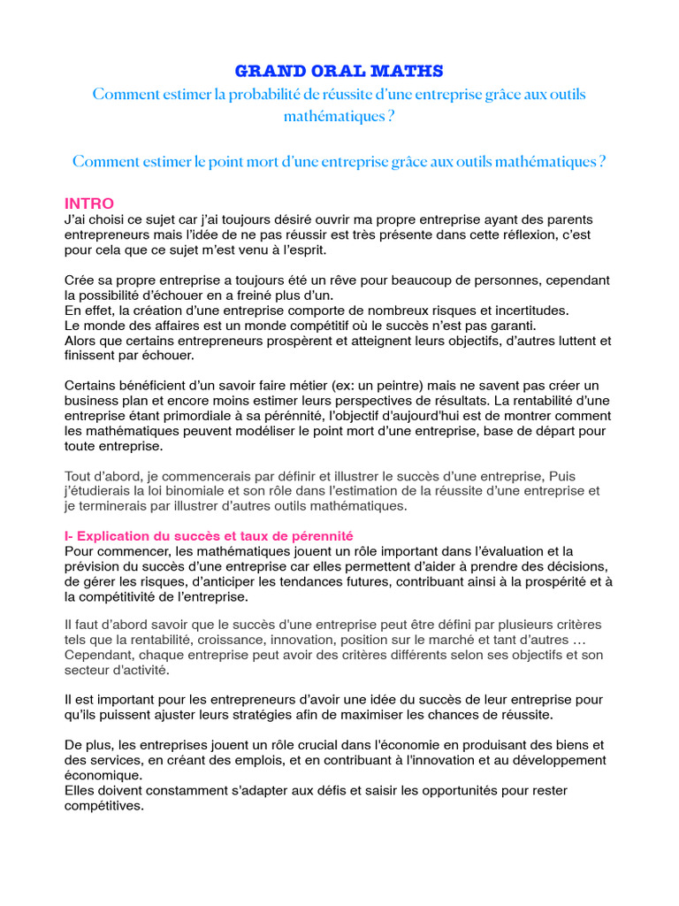 Mathématiques et succès entrepreneurial | PDF | Probabilité | Business