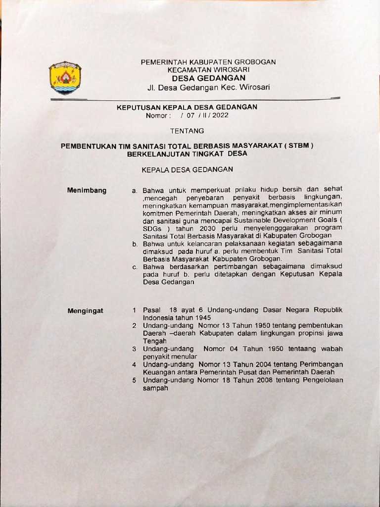 Sk Tim Stbm Desa Gedangan Pdf