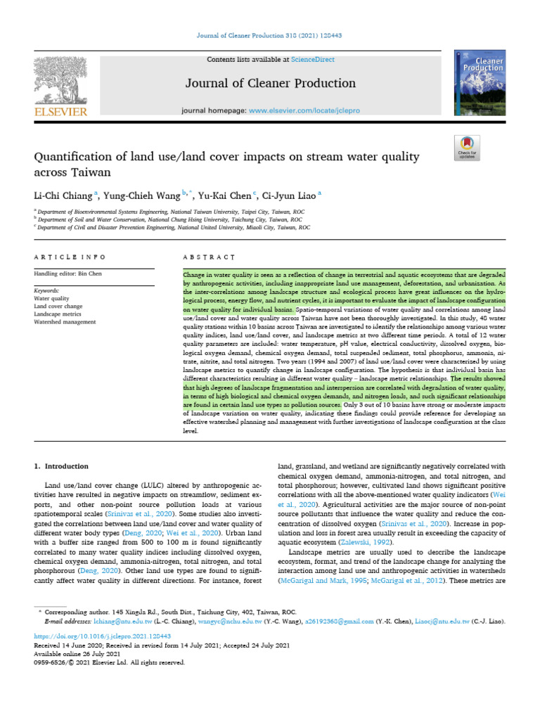 Quantification Of Land Use Land Cover Impacts On Stream Water Quality