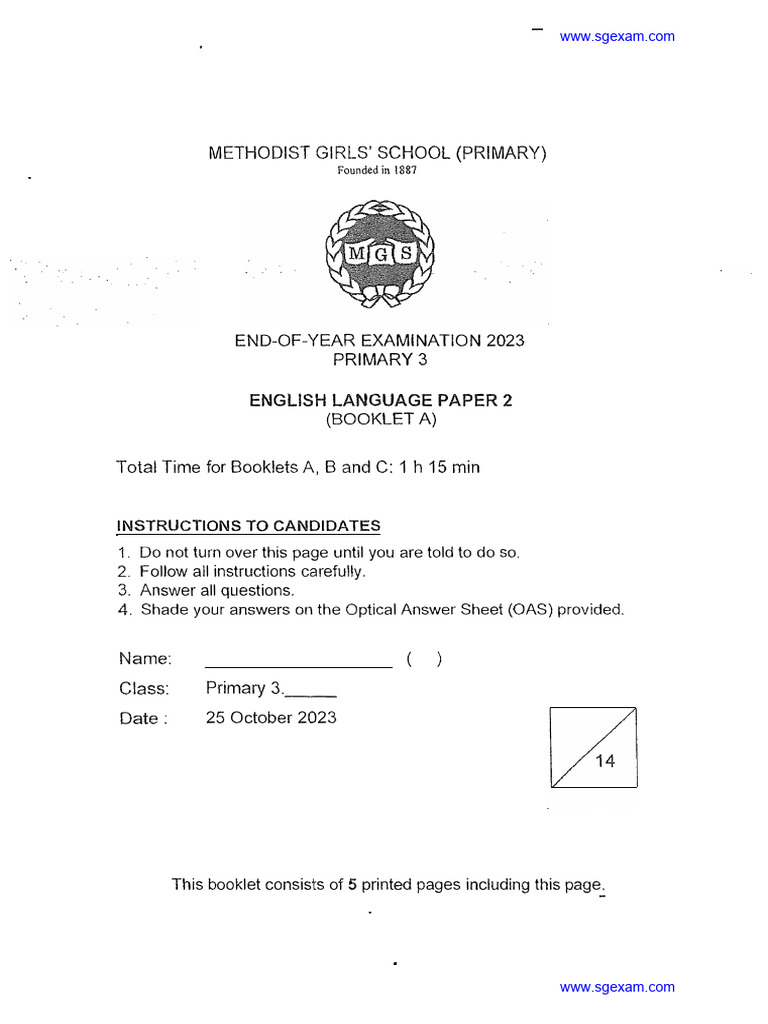 2023 p3 english end of year exam mgs pdf