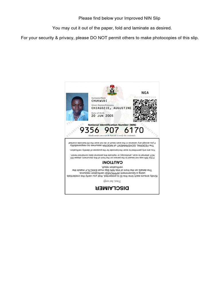Improved NIN Slip Instructions | PDF