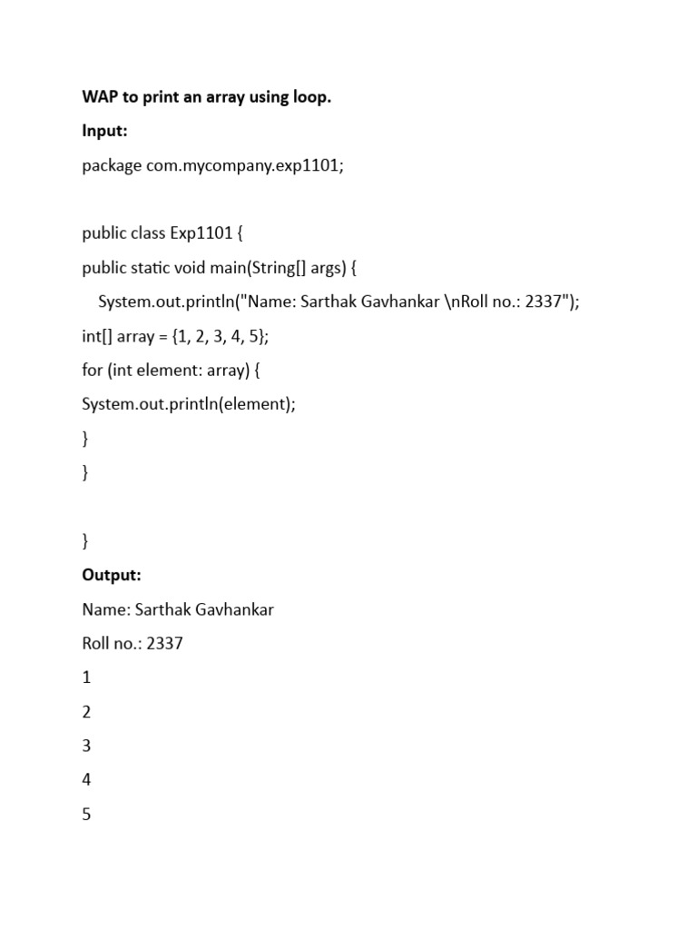 WAP To Print An Array Using Loop | PDF