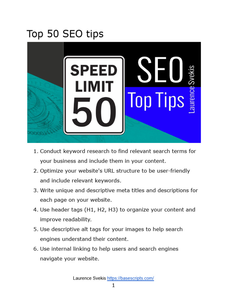 Top 50 Seo Tips Pdf Search Engine Optimization Websites