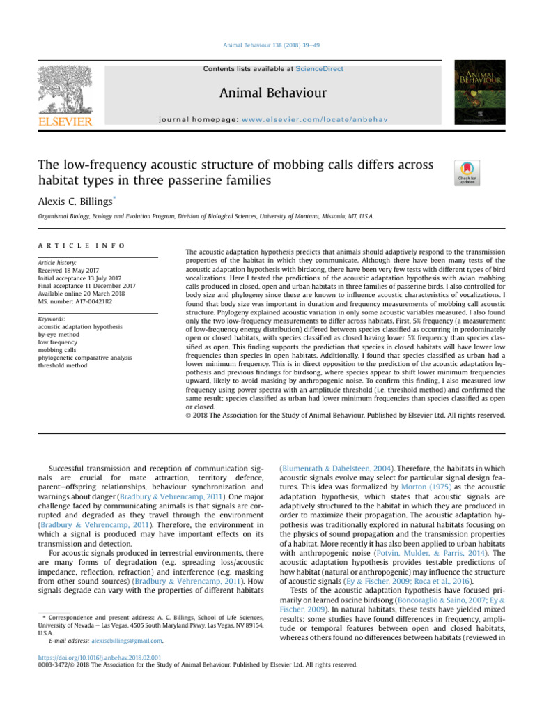 The Low-Frequency Acoustic Structure of Mobbing Calls Differs Across ...