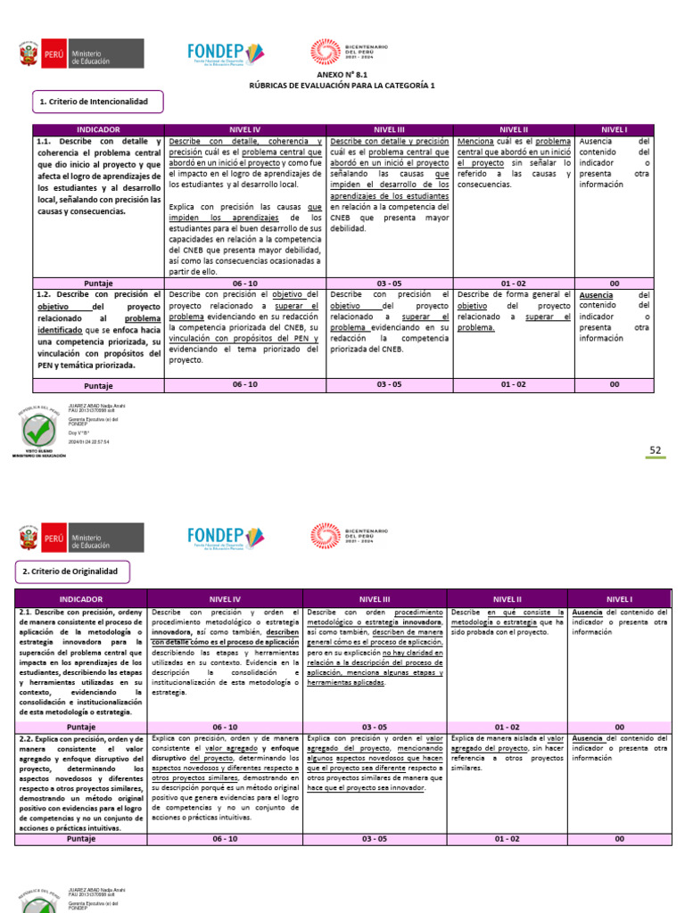 Rúbrica Categ 1 Proye Cons | PDF