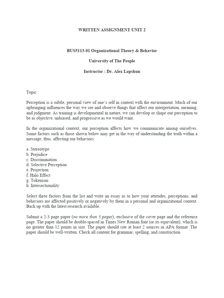 Written Assignment Unit 2 | PDF | Prejudices | Stereotypes