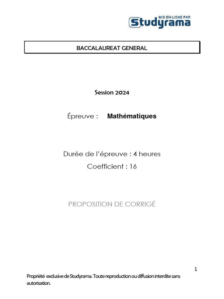 Corrigé Bac Maths 2024 Métropole | PDF | Coordonnées cartésiennes ...
