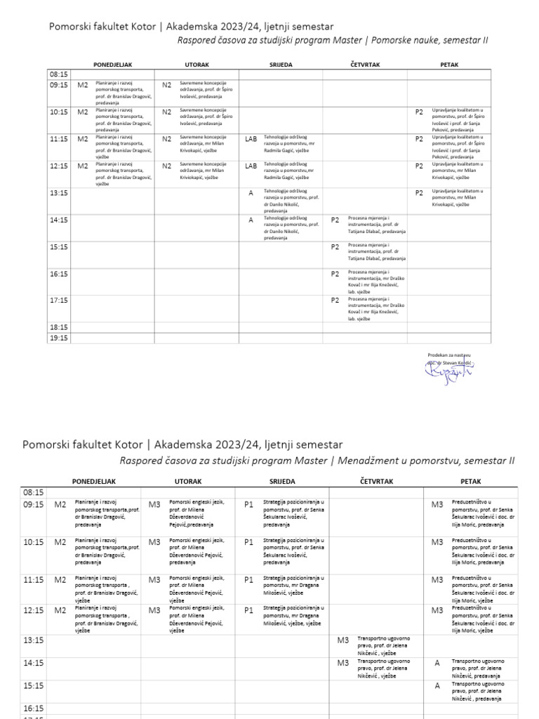 Raspored Casova | PDF