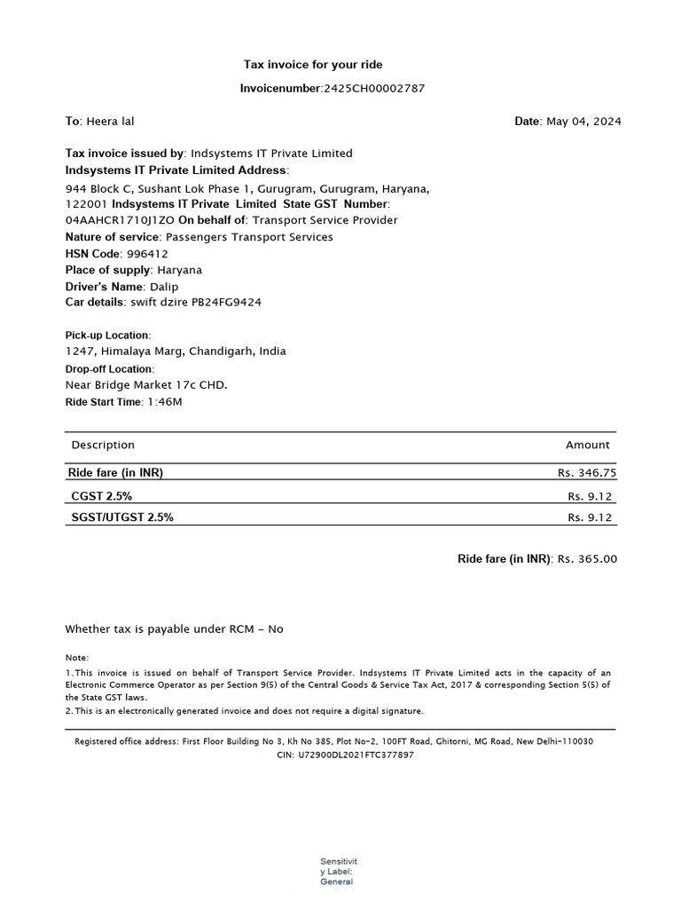 Tax Invoice for Passenger Transport Services | PDF