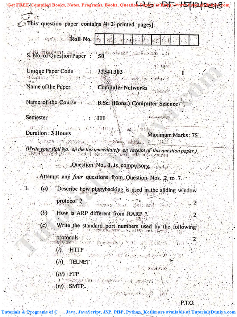 Computer Networks Question Paper 2018 - Tutorialsduniya | PDF | Java ...