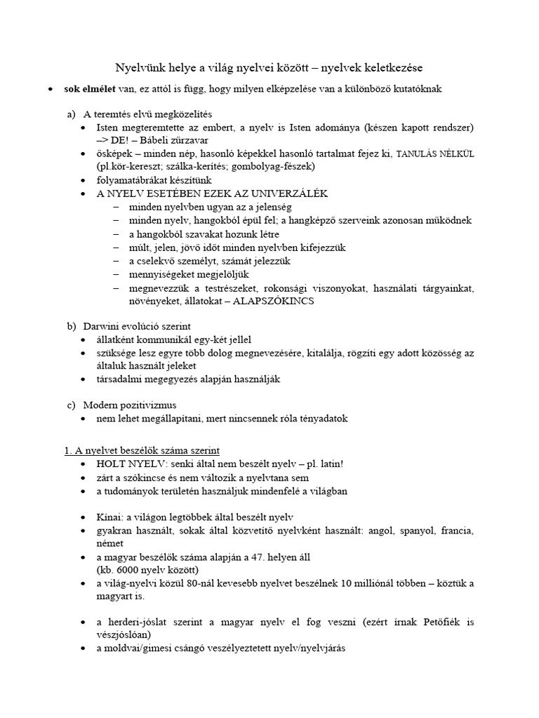 Nyelvünk Helye A Világ Nyelvei Között Pdf