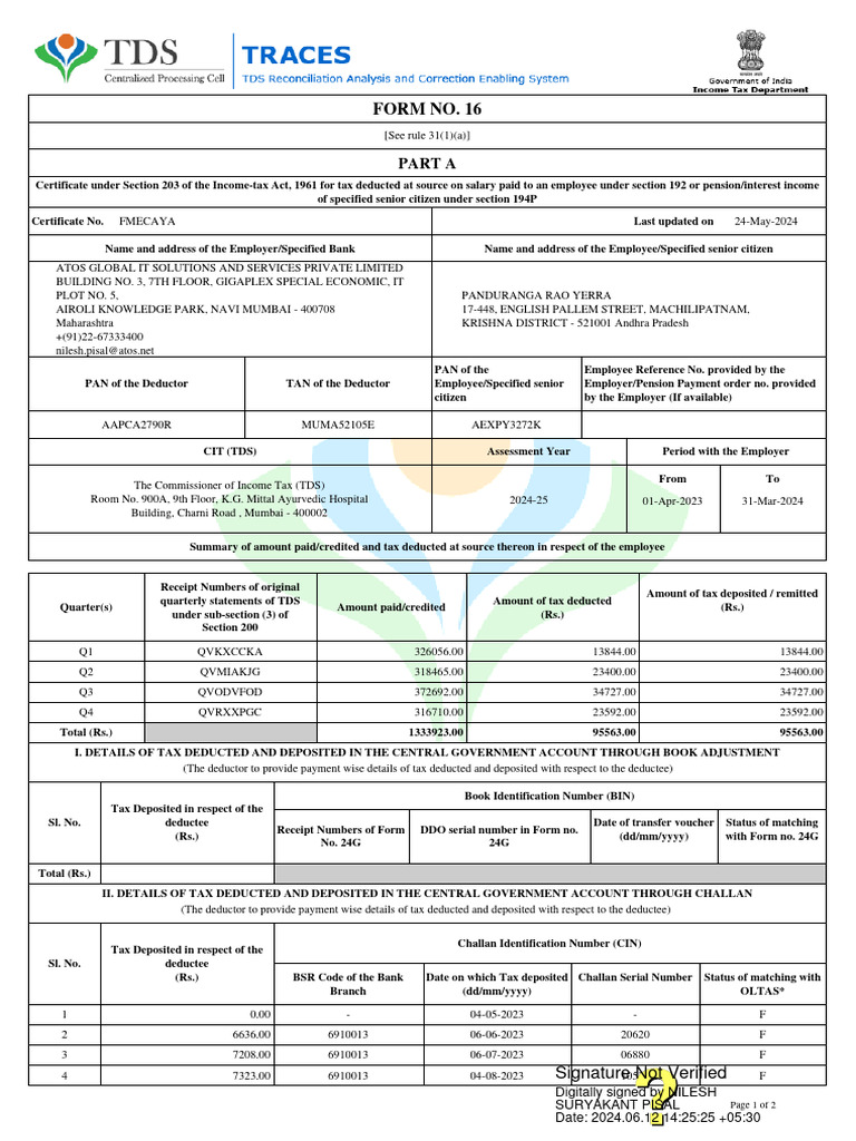 Form 16 Certificate for FY 2024-25 | PDF | Tax Deduction | Employee ...