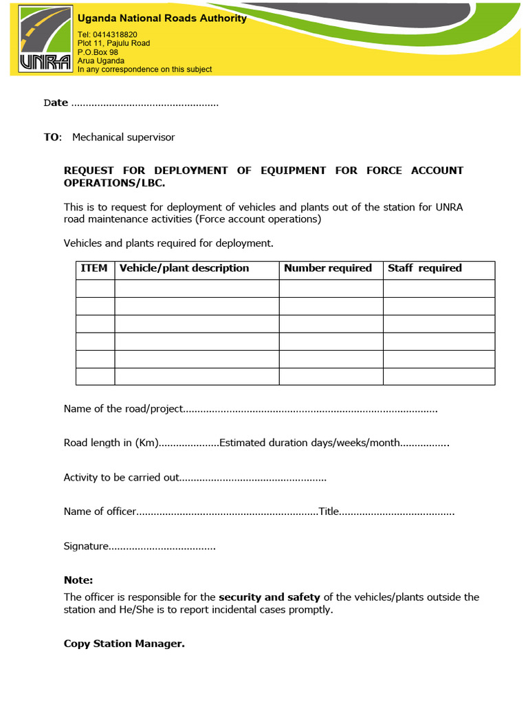 Equipment Deployment Request for Road Maintenance | PDF | Technology ...
