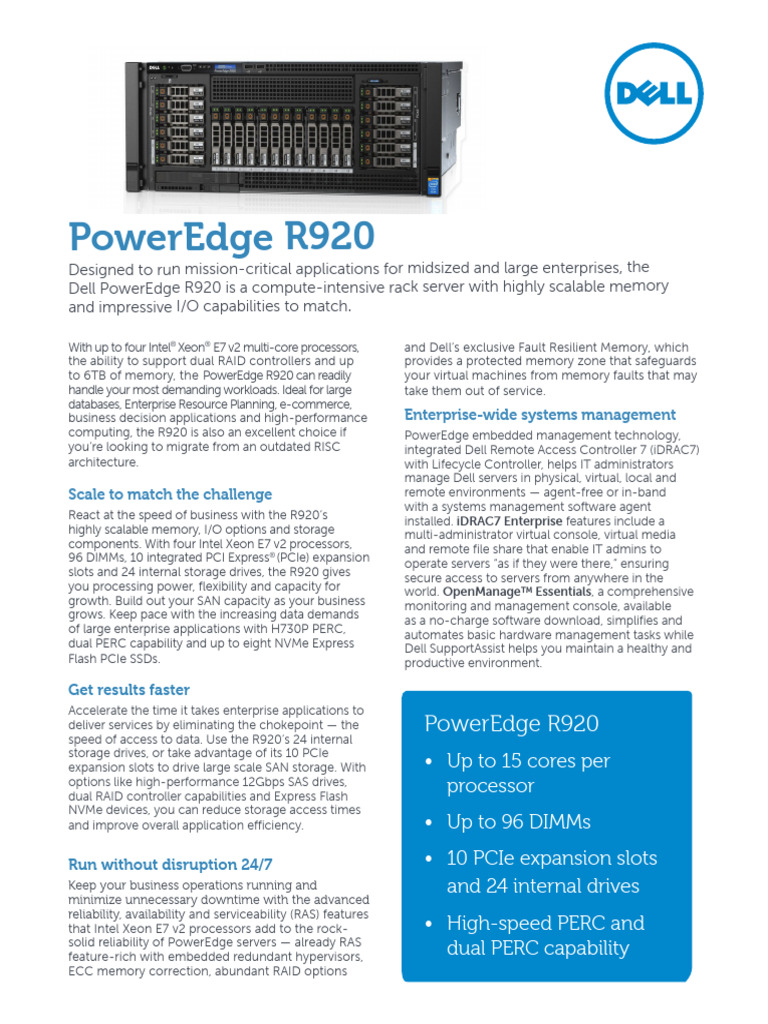 PowerEdge R920 Spec-Sheet | PDF | Solid State Drive | Hyper V