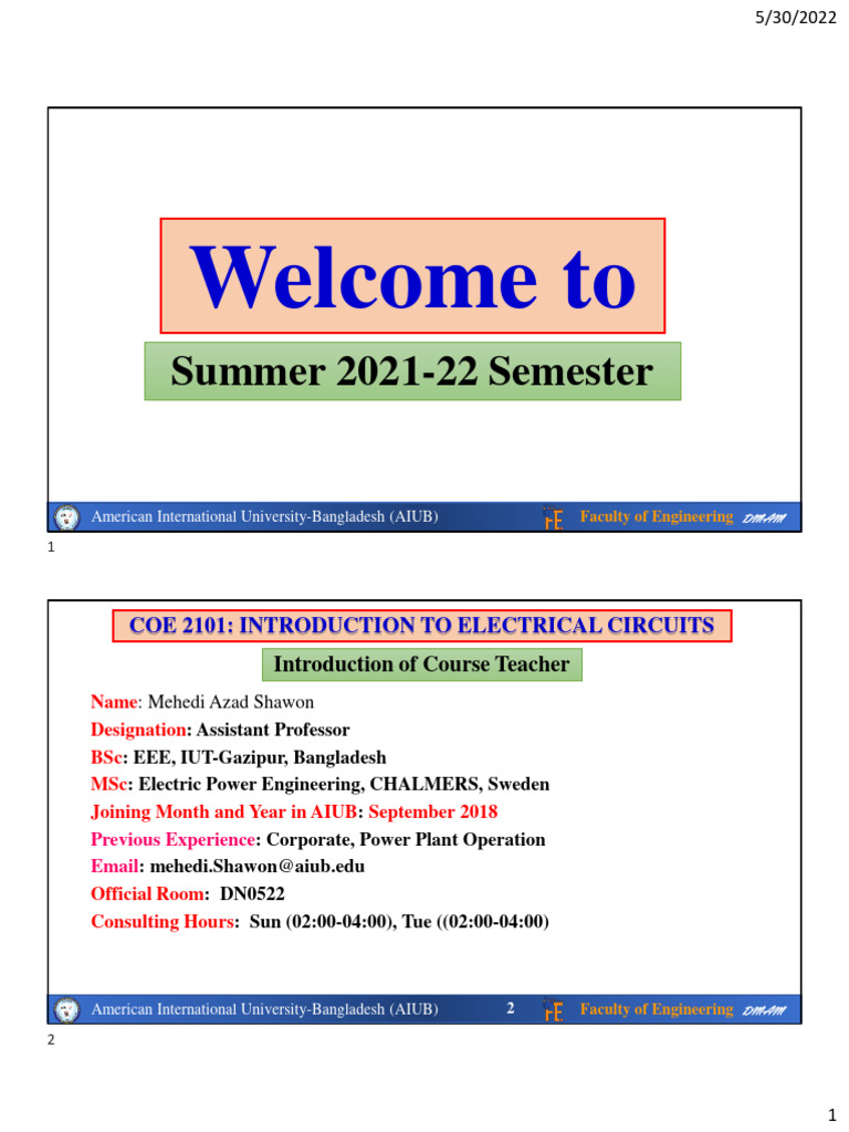Introduction to Electrical Circuits Course | PDF | Electrical Network ...