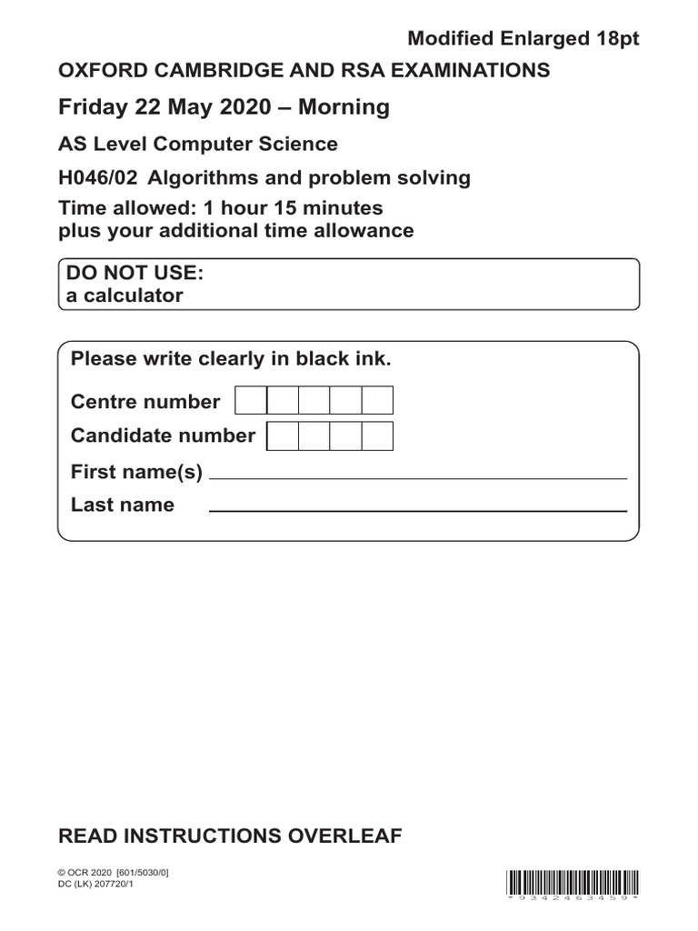AS Level Computer Science Exam Paper | PDF | Applied Mathematics ...