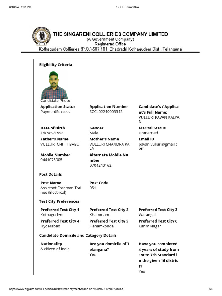 SCCL Assistant Foreman Trainee Application | PDF | Educational Stages