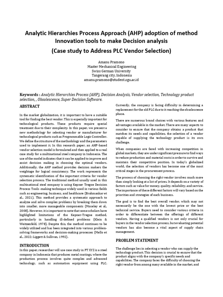 Final Exam - Innovation AHP Method For Decisiion Analysis | PDF ...