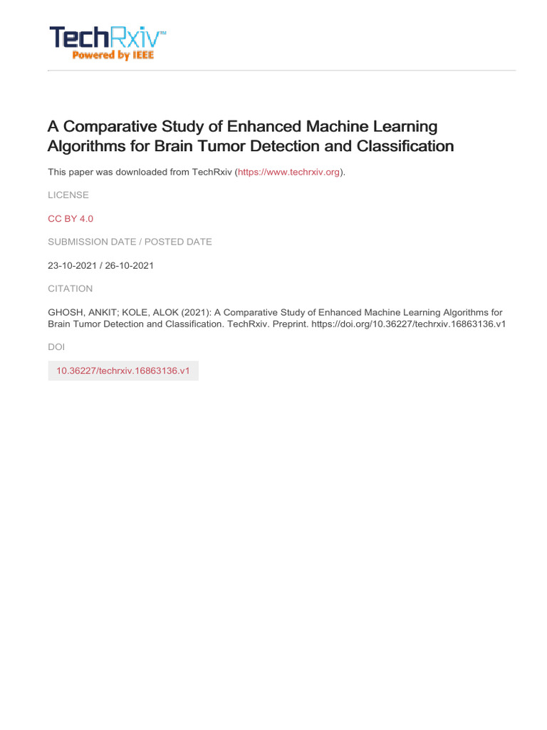 Enhanced ML for Brain Tumor Detection | PDF | Cognitive Science ...