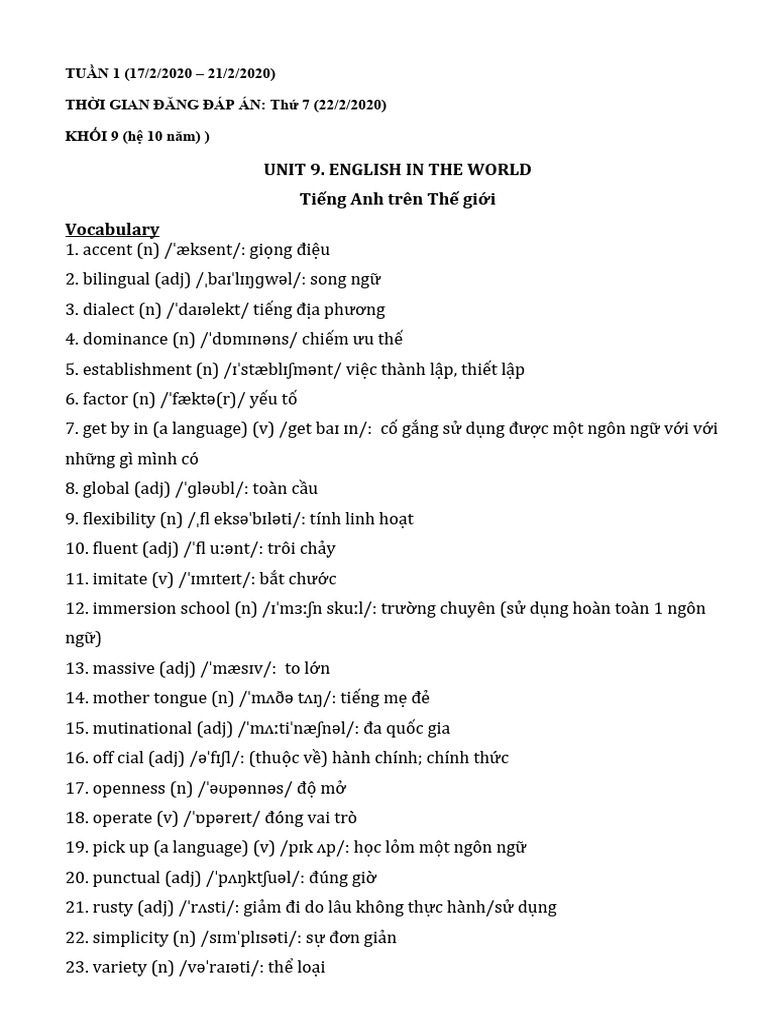 Vocabulary and Grammar for English Unit 9 | PDF | English Language ...