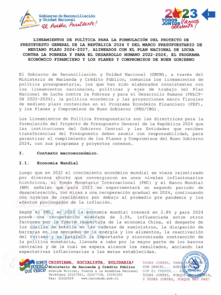 Lineamientos de Politica para la Formulacion del Proyecto de