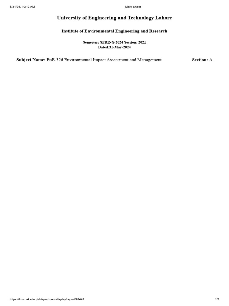 Mark Sheet EIA 6th Semester | PDF