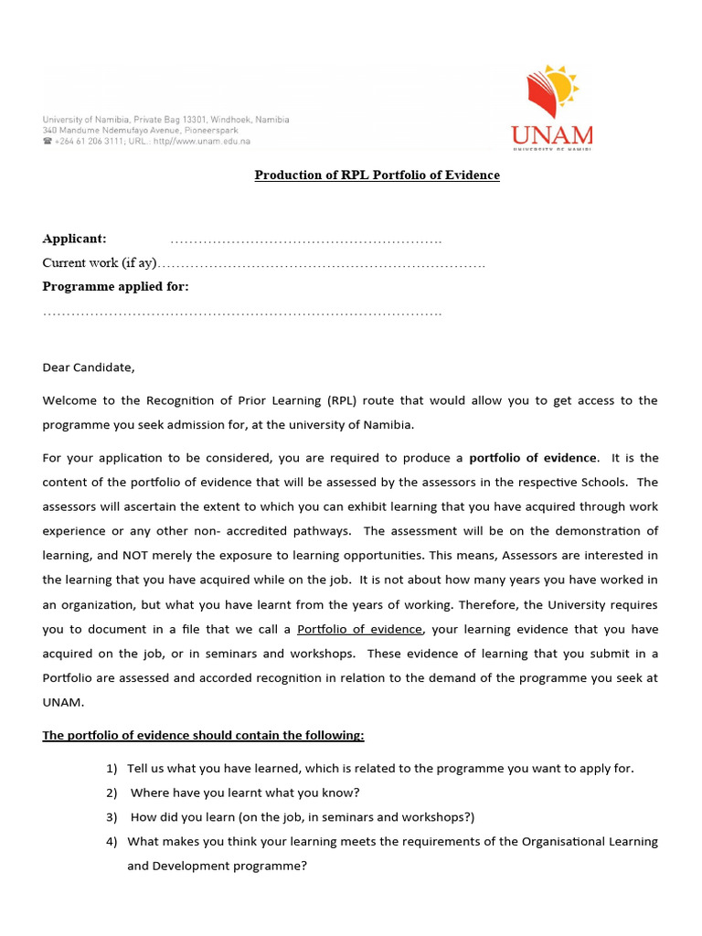 RPL Portfolio of Evidence Guidelines | PDF | Knowledge | Cognitive Science