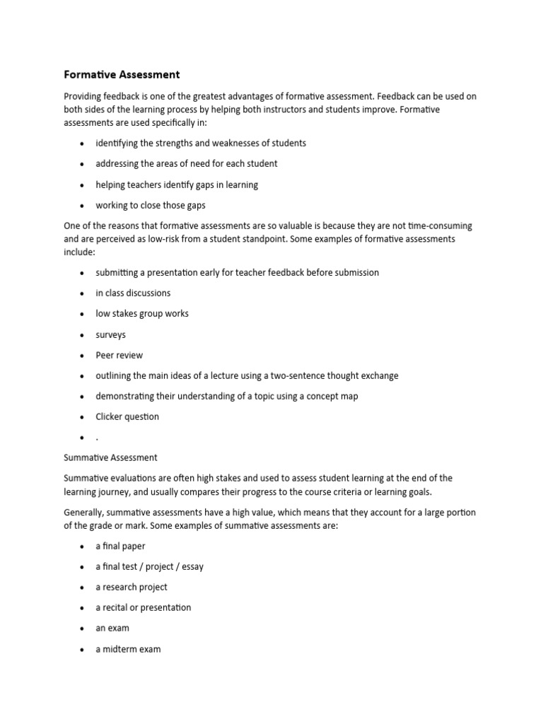 Formative vs. Summative Assessment Guide | PDF | Educational Assessment ...
