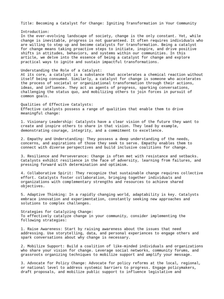 Becoming A Catalyst For Change | PDF | Psychological Resilience | Policy