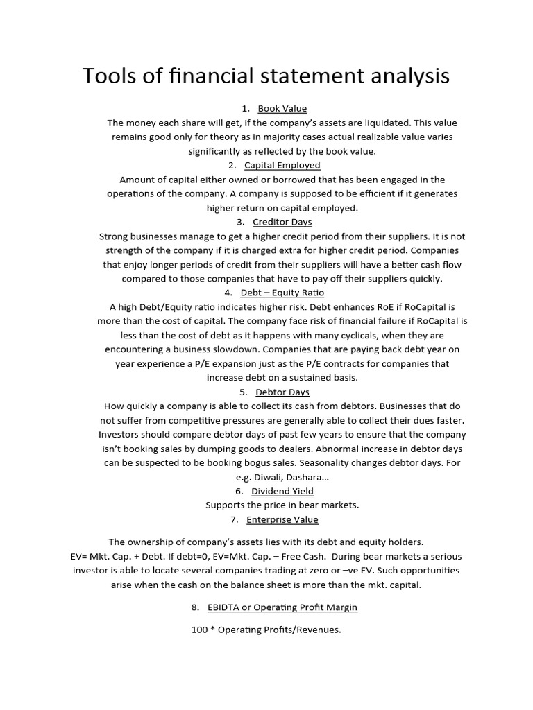 Tools of Financial Statement Analysis | PDF | Price–Earnings Ratio | Stocks