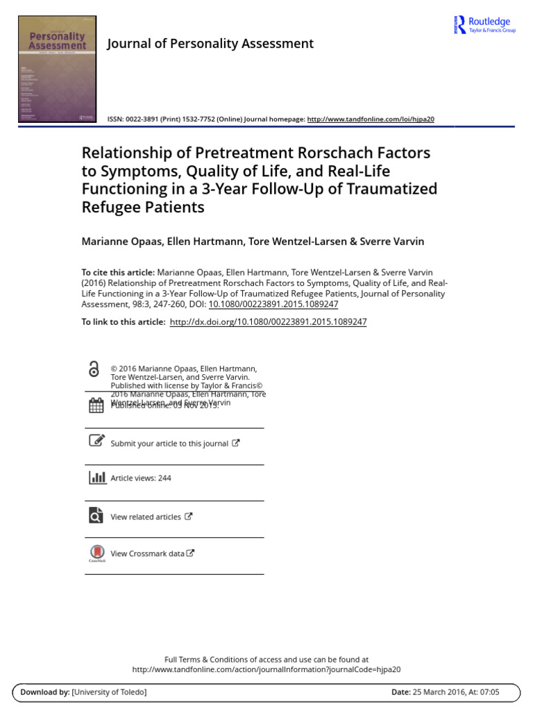 Rorschach Factors in Refugee Recovery | PDF | Complex Post Traumatic ...