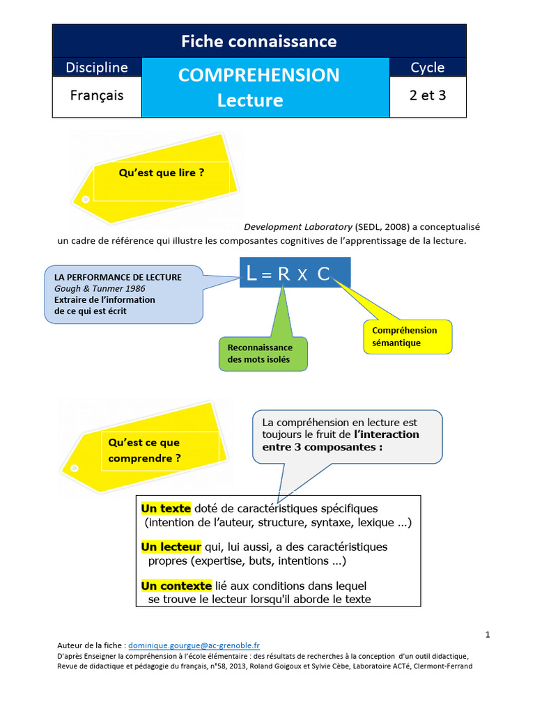 Comprendre la lecture à l'école | PDF | Pédagogie | Processus mentaux