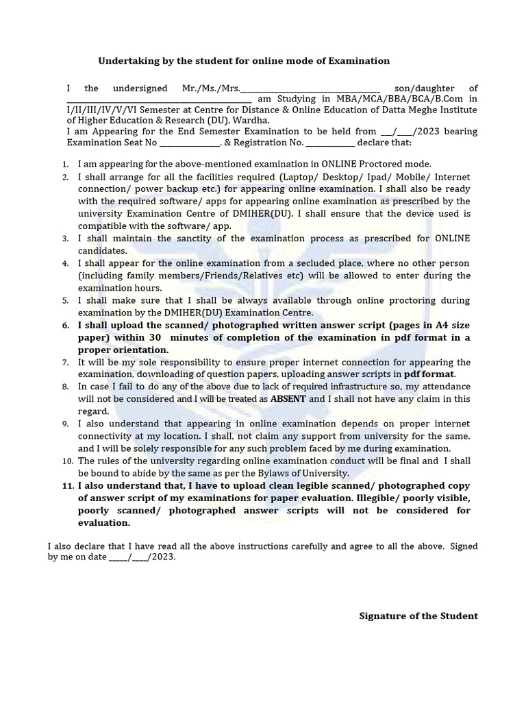 Student Declaration for Online Exam | PDF | Computer Science | Software