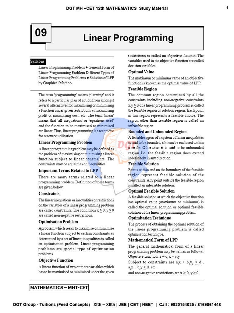 Linear Programming Concepts and Examples | PDF | Linear Programming ...