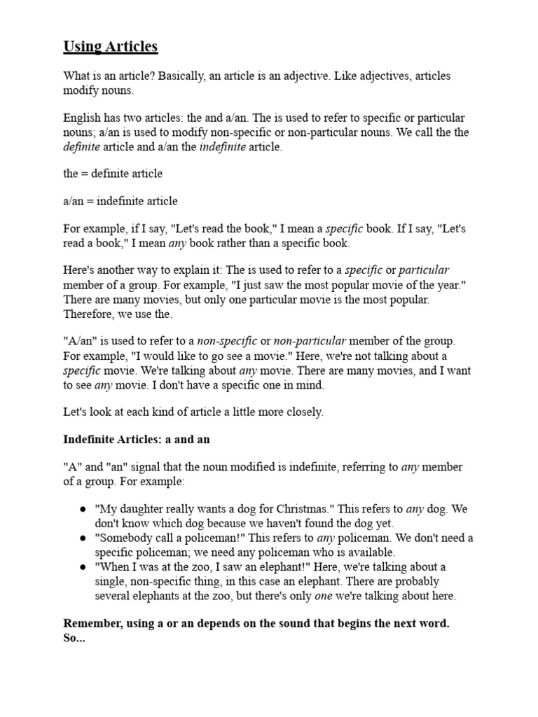 Understanding English Articles: A Guide | PDF | Noun | Adjective