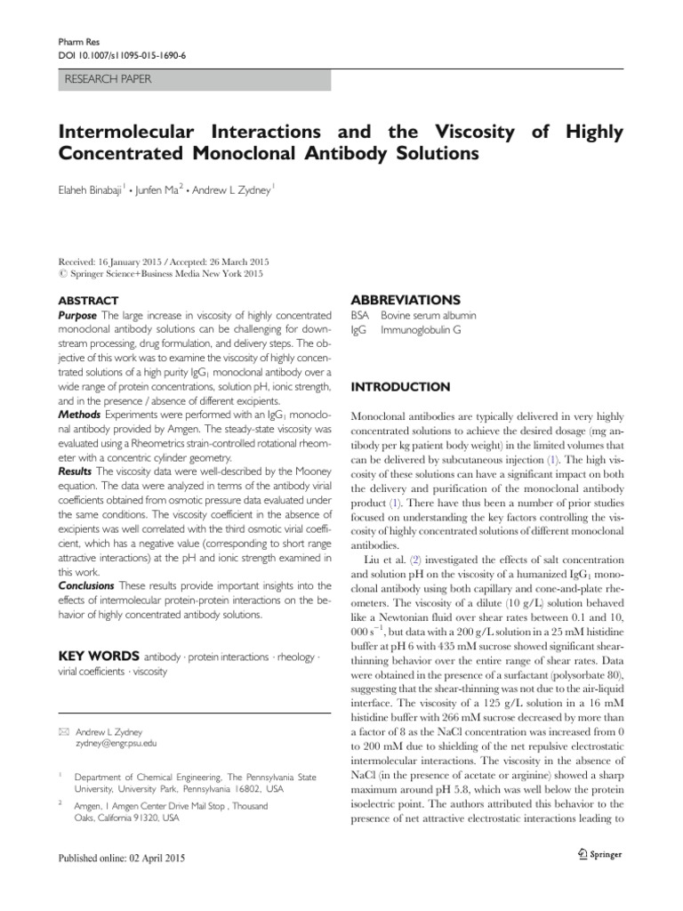 Intermolecular Interactions and The Viscosity of Highly Concentrated ...